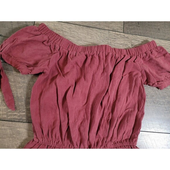 2 for $20 Lulus Georgiana Washed Burgundy Off-the-Shoulder Romper Size XS - Picture 8 of 9